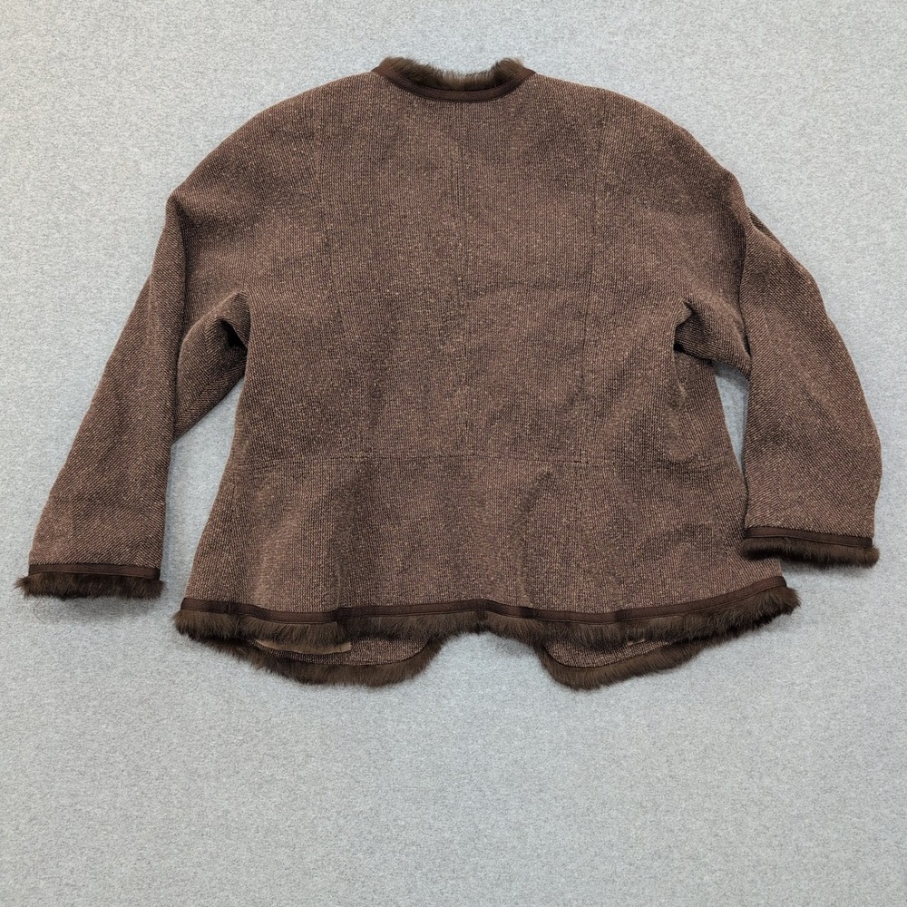 Kasper Woman Textured Brown Fur Trim Collarless Open Front Jacket 18W‎ - Picture 4 of 4